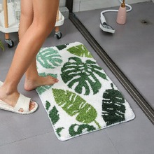 跨境轻奢 绿叶植绒提花地毯地垫 浴室防滑垫  入户门垫进门脚垫