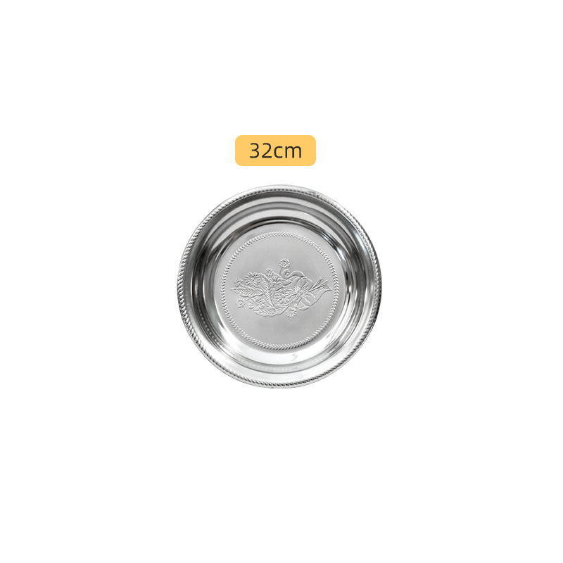 Hz70 Stainless Steel Vintage Thai Flower Plate Embossed Thai round Tray Hotel Multi-Purpose Cooking Plate Craft Plate