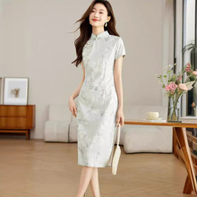 新中式国风连衣裙女2024夏季新款立领收腰显瘦气质优雅改良旗袍裙