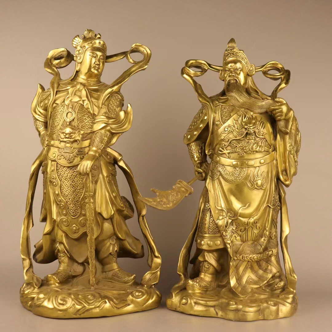 黄铜伽蓝佛像摆件关公韦陀菩萨摆件护法家居家用供养守护神工艺品