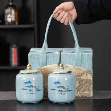 陶瓷茶叶罐密封罐中号通用龙井毛尖绿茶白茶普洱茶红包装空盒定