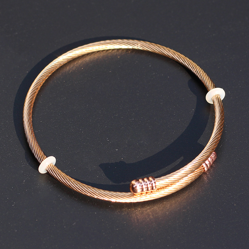 三色钛钢钢丝手镯不锈钢钢丝编织麻花款开口手镯真空电镀女性手镯