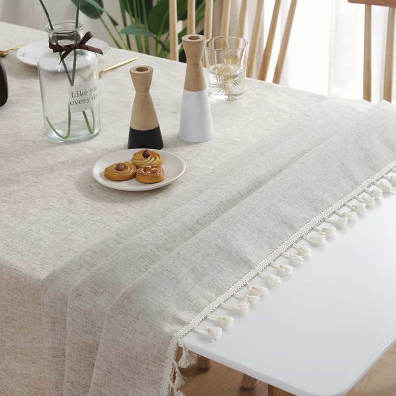 Amazon American Country Pure Color Cotton Linen Tablecloth Rectangular Tassel Dining Table Fabric Tassel Coffee Table Simple Cover Cloth