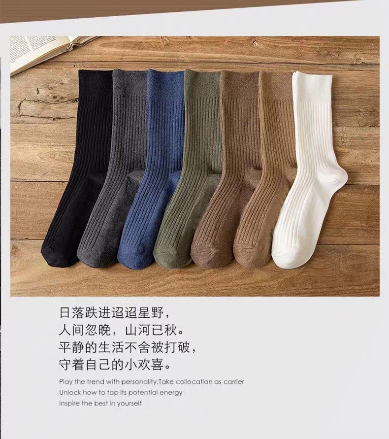 Socks Men's Long Socks Solid Color Simple Mid-Calf Four Seasons Men's Socks Long Tube Tail Boots Trendy Business Casual