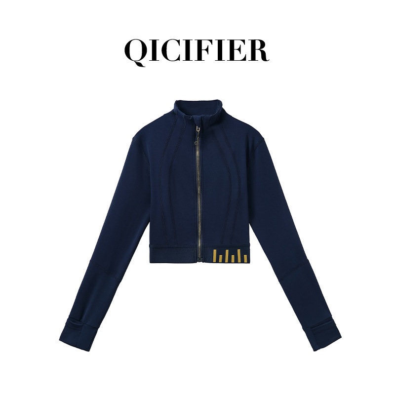 Qcfe New Gold Standard Stand Collar Short Jacket Yoga Jacket Outdoor Sports Running Slim Yoga Long Sleeve Jacket