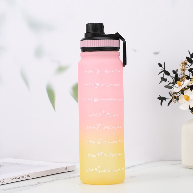 Portable Frosted Gradient Plastic Cup Large-Capacity Space Bottle Travel Outdoor Sports Bottle Scale Fitness Cup Customization