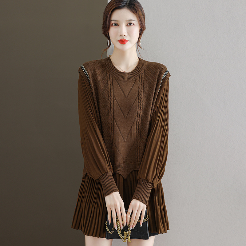 2023春季外穿假两件针织衫上衣小个子洋气毛衣女中长款打底针织衫