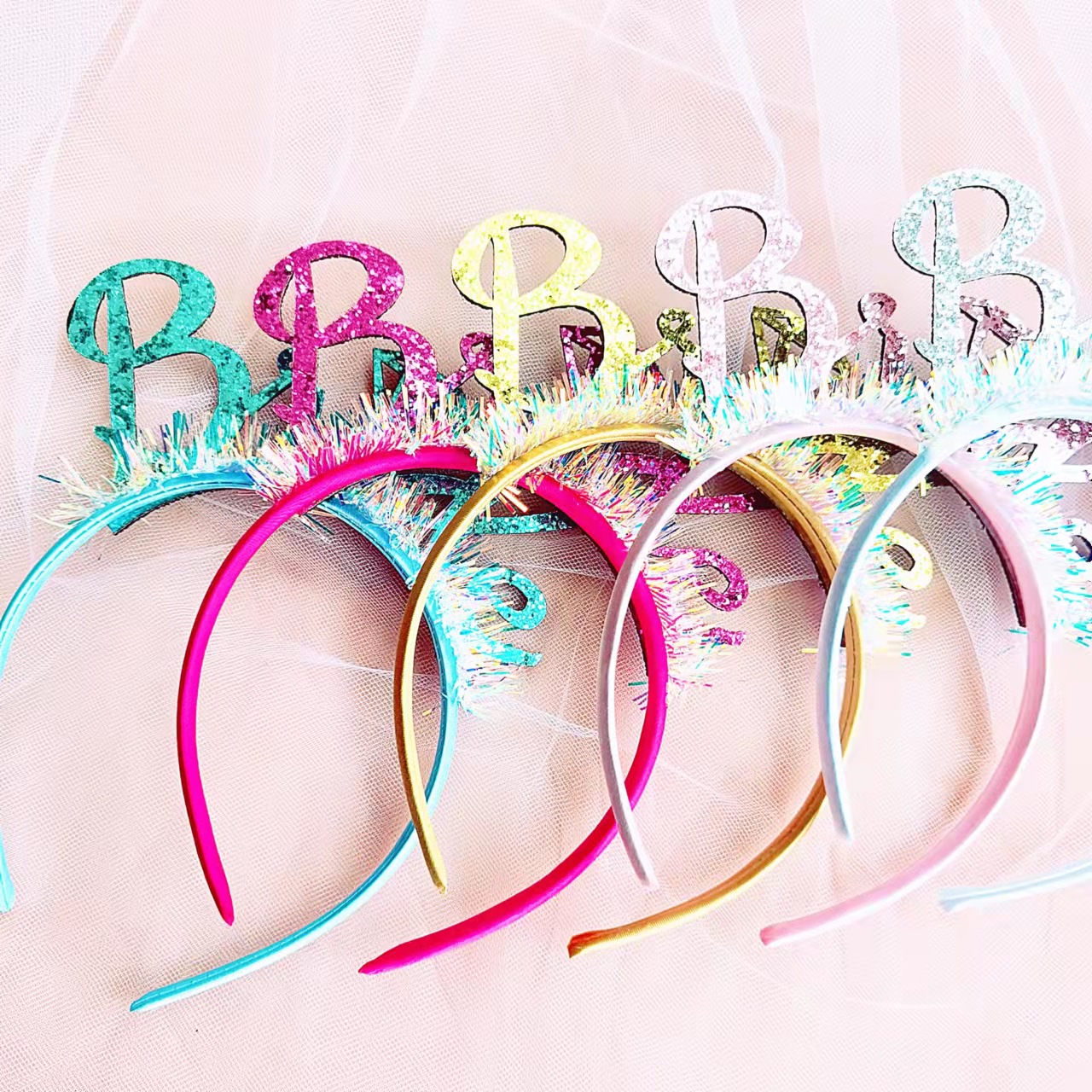 Cross-Border Multi-Color Bridal Headband Headdress Laser English Letters Wedding Decorative Sequins Headband Party Decoration Supplies