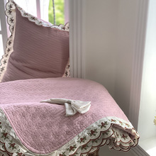 床盖三件套四季用全棉砂洗法式夹棉床盖纯色韩国花边绗缝床盖盖被