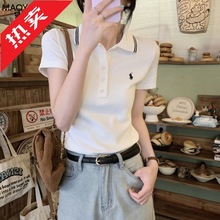 MAOYOU 夏季新款韩版修身气质polo领刺绣设计感纯棉短袖T恤女上衣