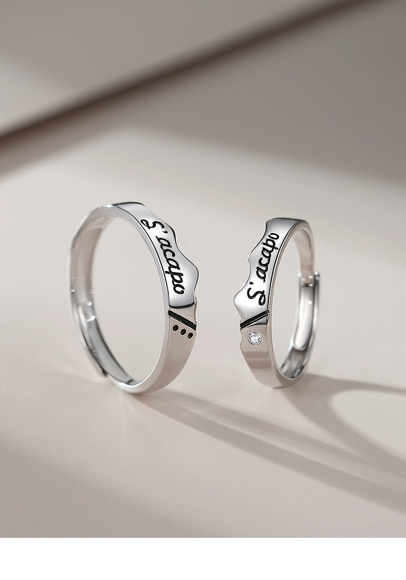纸短情长情侣戒指纯银一对 原创ins风字母指环小众设计感男女对戒