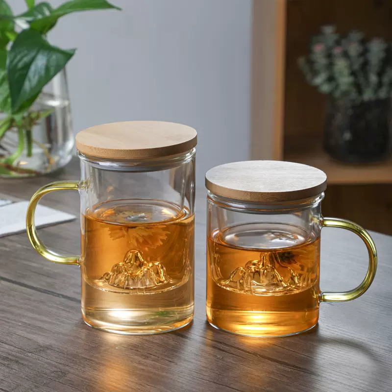 水杯茶水分离泡茶杯商务过滤木盖玻璃杯子办公室男女观山杯茶道杯