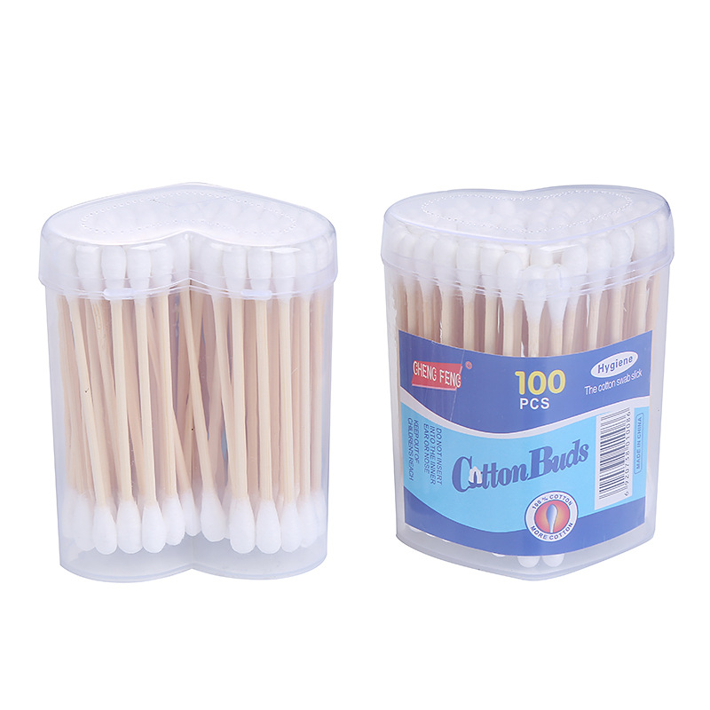 Cross-Border Household Wooden Stick Double Ended Cotton Wwabs Love Box Disposable Cotton Swab Sanitary Disinfection Flip Cotton Swab Wholesale