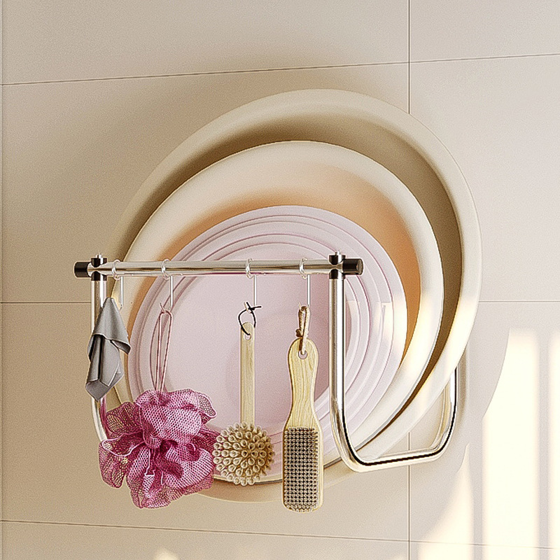 01成交6件脸盆架壁挂式免打孔洗澡洗脸盆浴室放盆架置物架卫生间