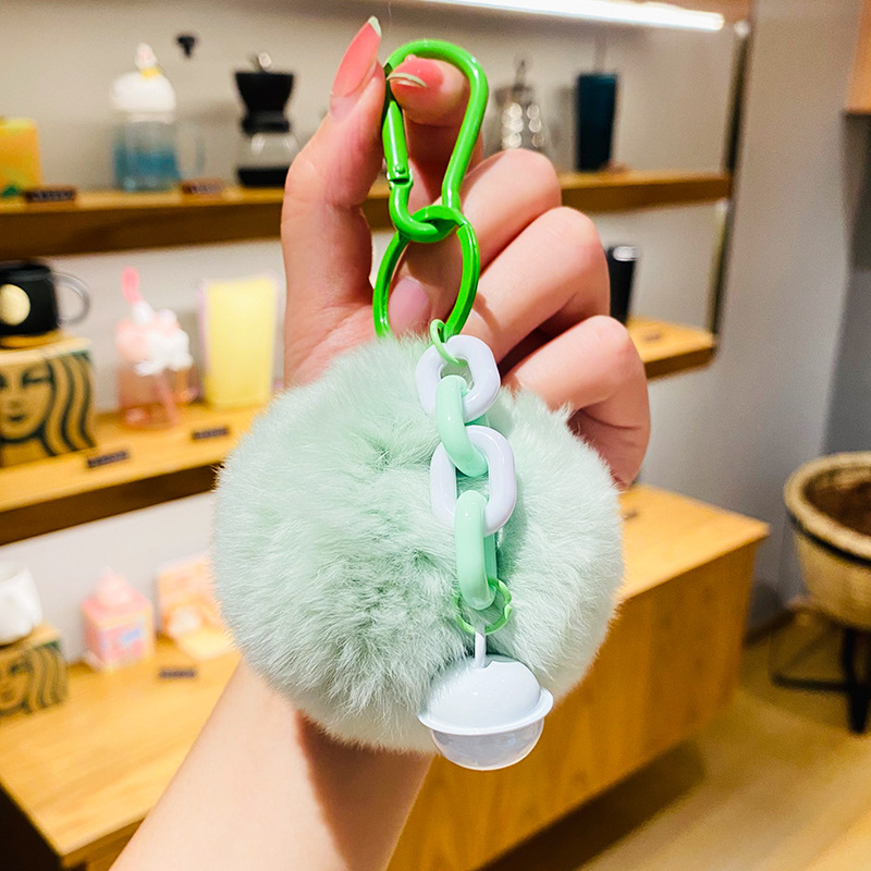 Creative Cartoon Fur Ball Keychain Personality Couple Bag Car Cute Bell Pendant Small Gift Factory Wholesale