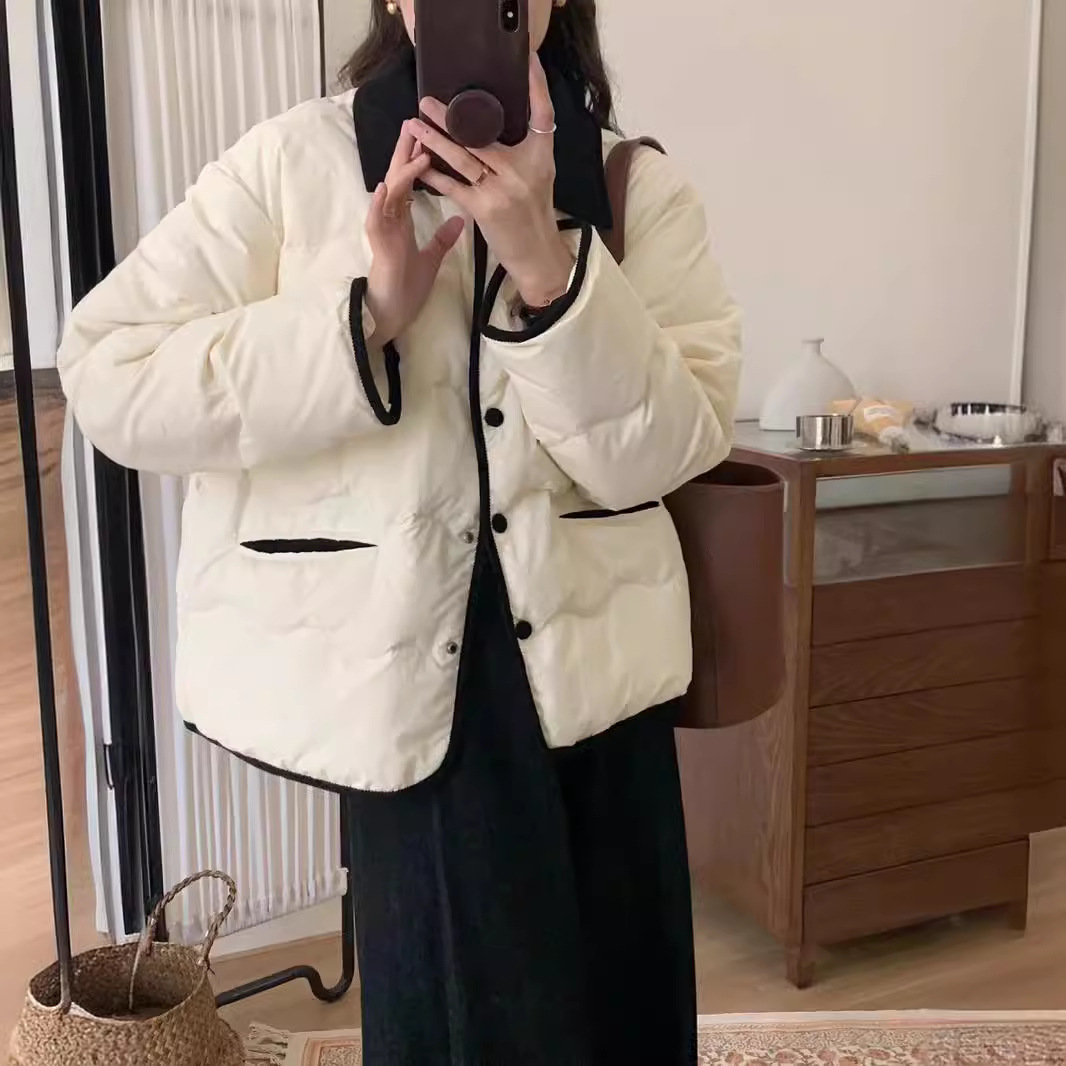 韩国ins灯芯绒翻领东大门轻薄羽绒服女短款小香风时尚休闲外套冬