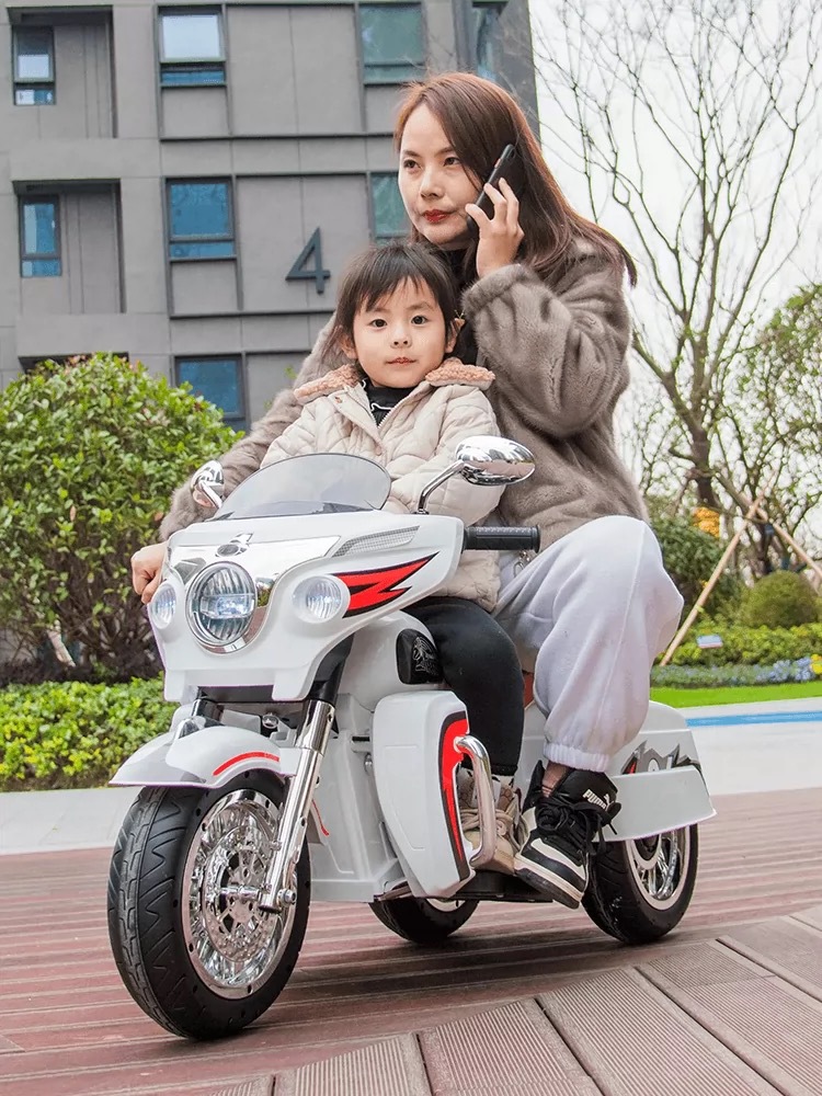 尼尔乐大号儿童摩托车电动三轮车可坐大人亲子玩具车宝宝充电童车