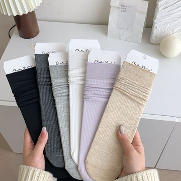 韩版抗起球细条超薄纯色基础款无骨堆堆袜子 春夏潮流