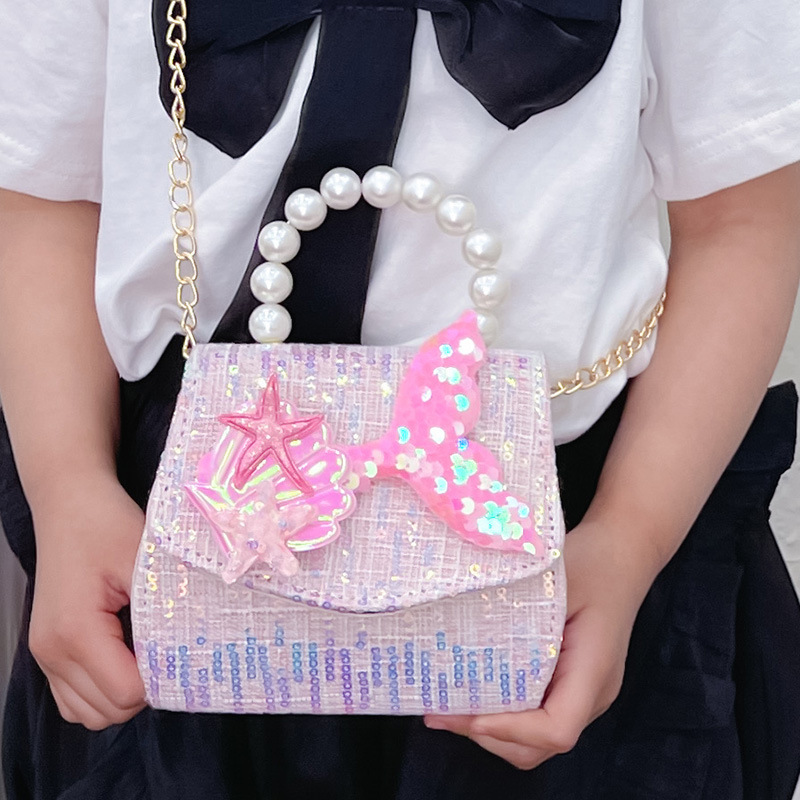 Pearl Tote Children's Bag Little Girl Princess Girl's Crossbody Bag Fashion Cartoon Fashion Cute Chain Accessories