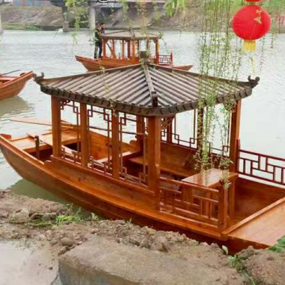 装饰乌篷小木船仿古模型乌篷船电动观光旅游画舫船景观餐饮船湖边