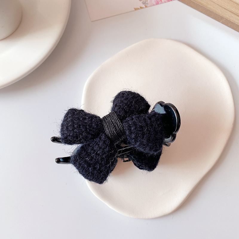 Cute and Graceful Bun Grip Elegant Wool Bow Headdress Barrettes Female Head High-Grade Sense Hairpin