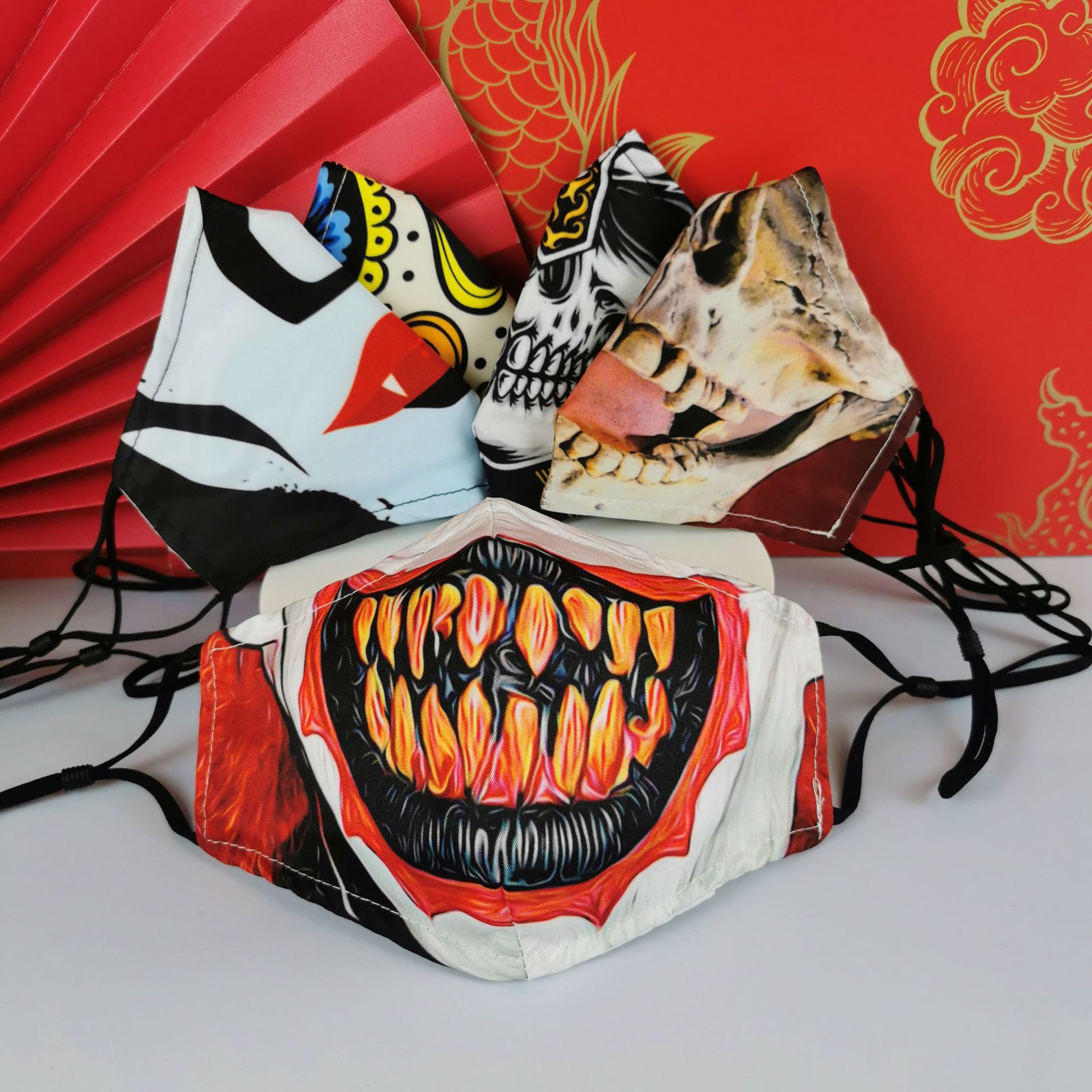 万圣节搞怪印花口罩小丑恐怖表情酒吧创意印花防尘水洗棉口罩面罩