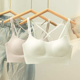 无痕吊带背心抹胸内衣女一体带胸垫薄款美背运动内搭文胸白色打底