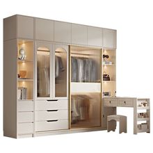 xs%XS%法式奶油风推拉门衣柜家用卧室现代简约玻璃小户型组合带边