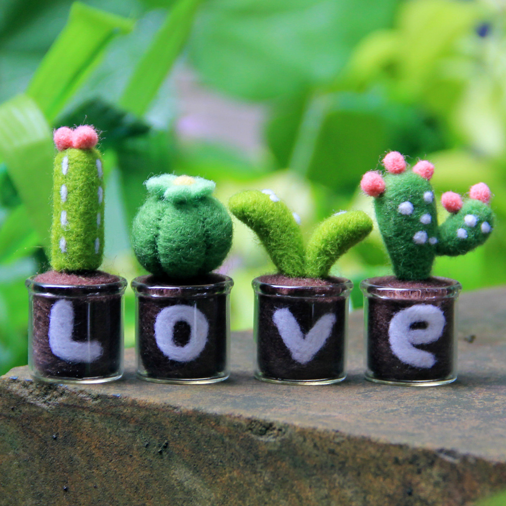 多肉植物字母 送礼物羊毛毡戳戳乐情人节礼品材料 批发送工具