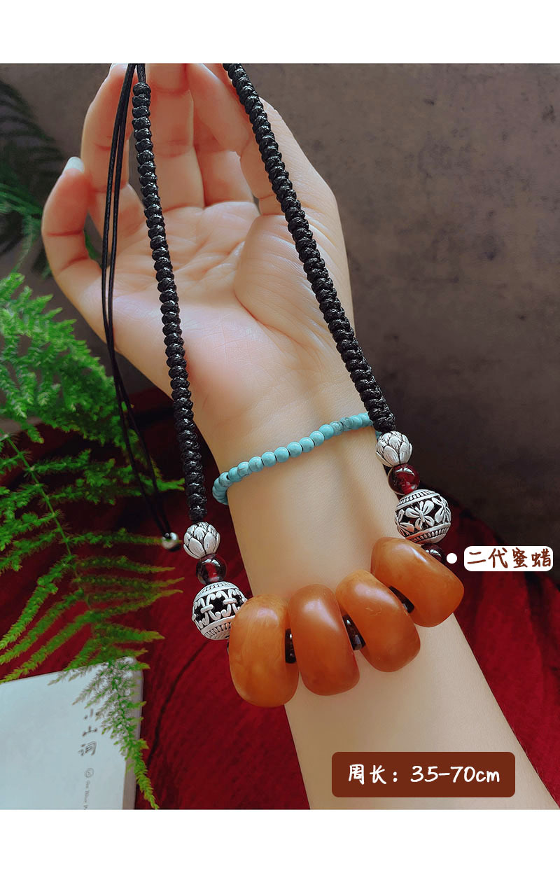 Retro Beeswax Pendant Handmade Weaving All-Matching Clavicle Chain Ethnic Style Women's Necklace Simple Hang Clothes Pieces Ornament
