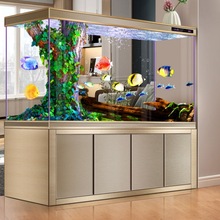 新款底滤鱼缸客厅家用中小型免换水水族箱屏风玄关超白玻璃龙鱼缸