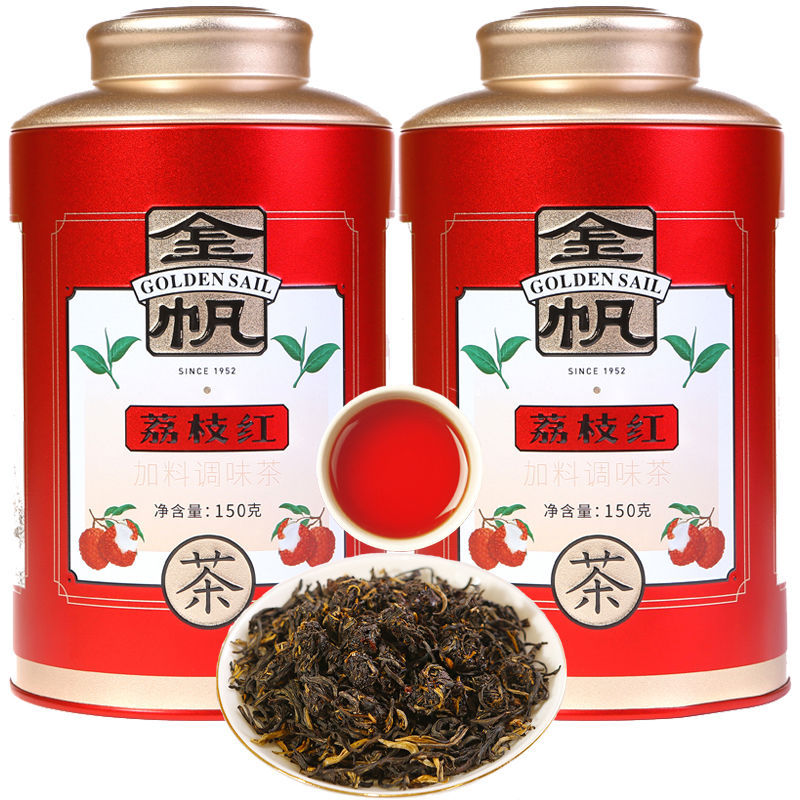 金帆牌茶叶荔枝红茶果肉云南工夫红茶特级古树果味茶礼盒年货罐装