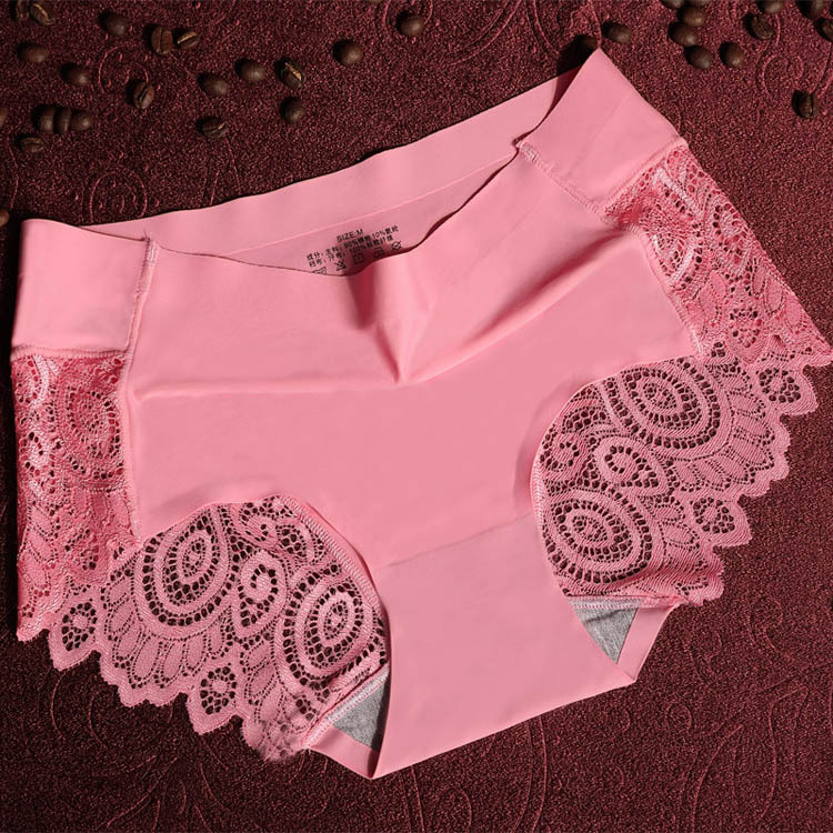 新款 高档性感情趣冰丝女士内裤 无痕蕾丝边女三角裤