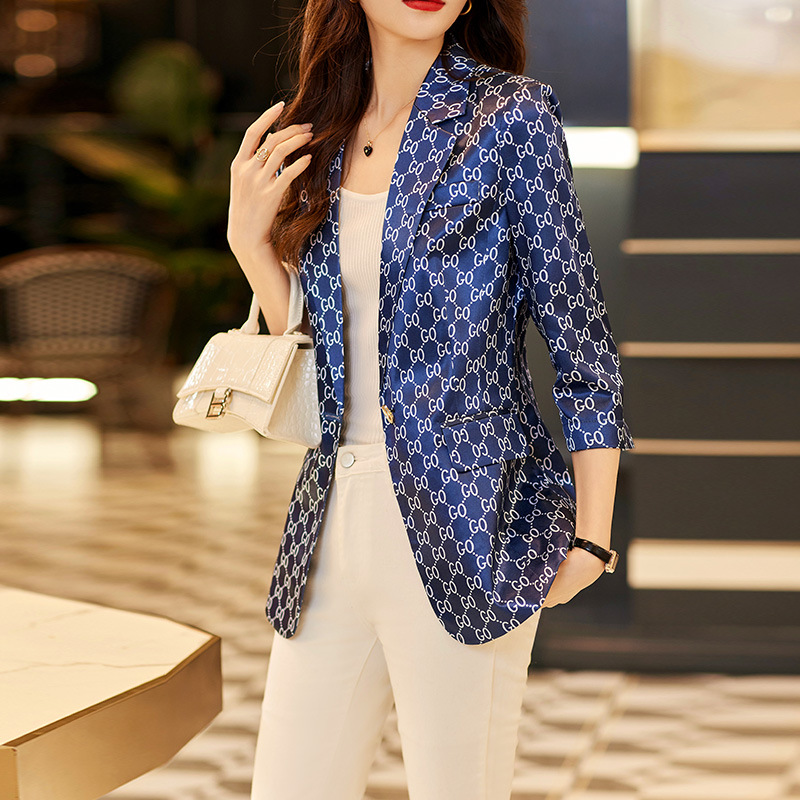 蓝色格子西装面试职业套装女春夏伴娘西服小外套配短裤两件套礼服