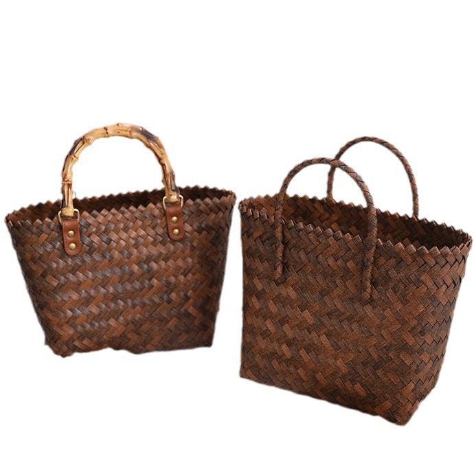 2024 New Retro French Straw Bag Versatile Large Capacity Woven Bag Portable Vegetable Basket Bag Vacation Beach Bag