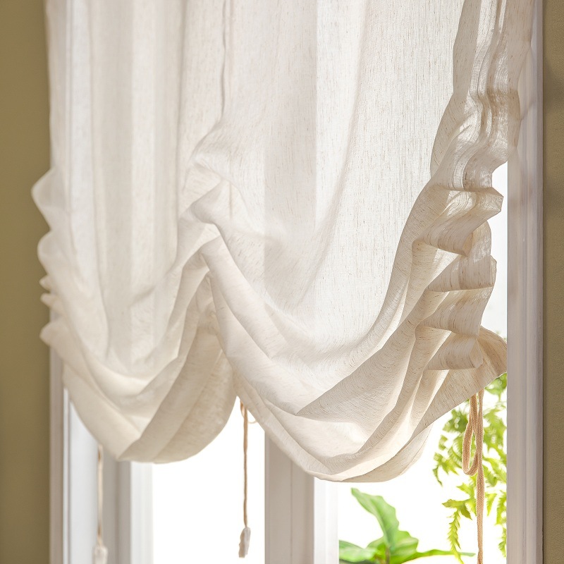 批发豆蔓罗马帘提拉帘纱遮挡遮光半帘短帘升降纱帘免打孔自粘厨房
