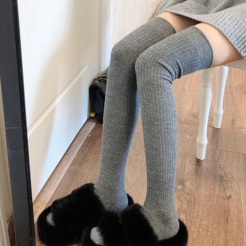 Women's Socks Autumn and Winter Solid Color Knee Socks Stockings Hold-Ups Leg Warmer Japanese Cute All-Match Millennium Hot Girl Style