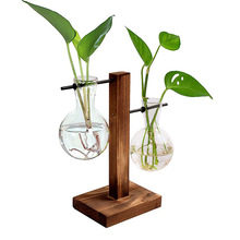创意T型木架吊挂水培绿植玻璃花瓶透明高硼硅办公桌客厅装饰摆件