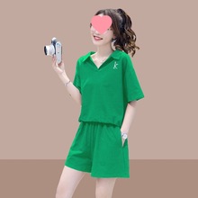 单/套装 休闲运动女2024夏季新款韩版大码Polo衫上衣短裤两件套潮