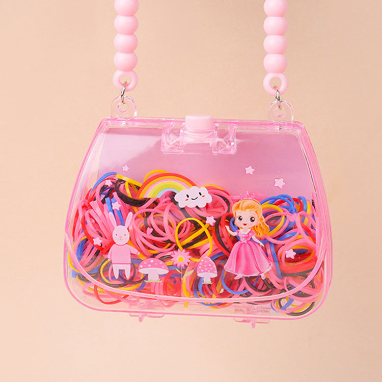 Cute Girl Heart Pink Bag Disposable Hair Rope Candy-Colored Hair Tie Does Not Hurt Hair Rubber Bands Children Hair Accessories