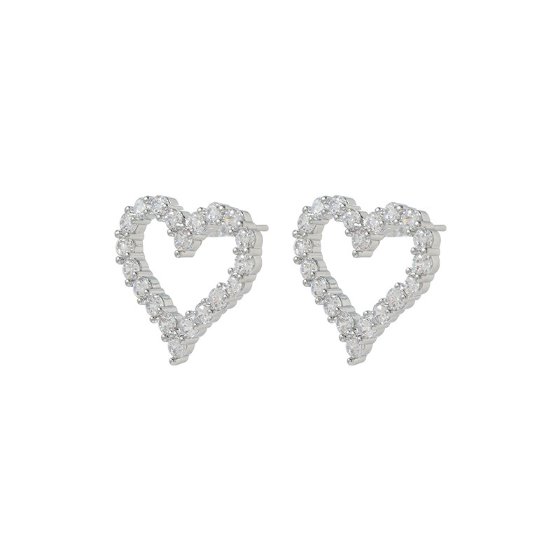 Sterling Silver Needle Niche Design Peach Heart Stud Earring Female Micro Inlaid Zircon Fully Jeweled Loving Heart Earrings Personalized Hot Selling Eardrops