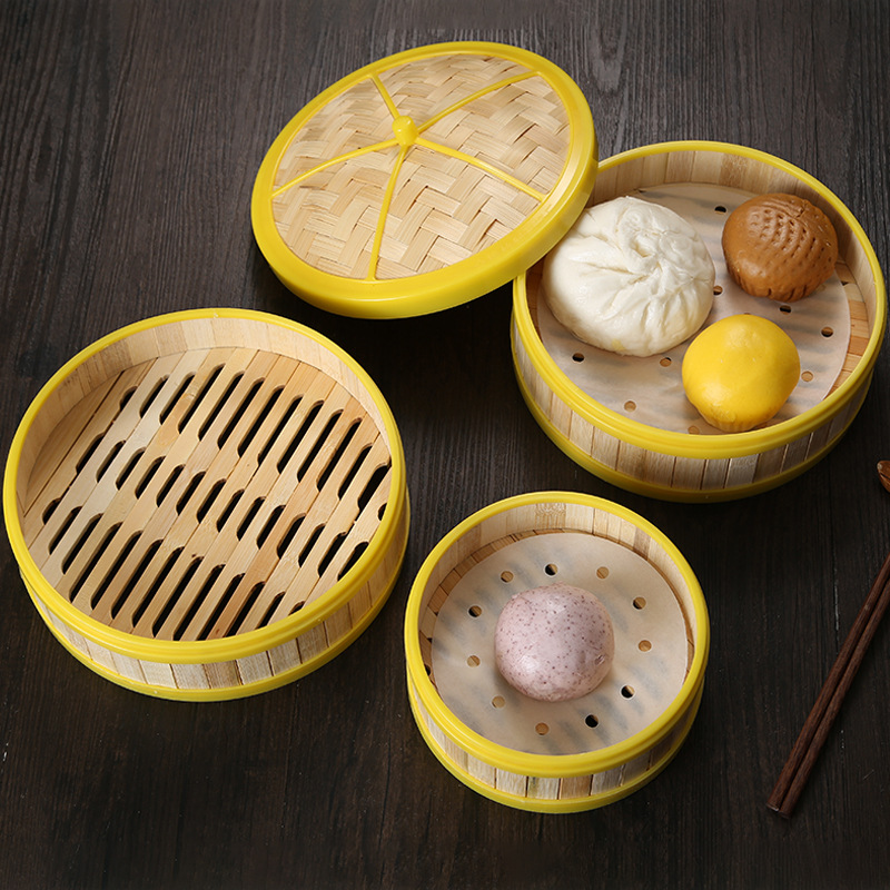 塑料胶边竹制蒸笼商用广式早茶港式点心笼仔饭小笼包饺子家用笼屉