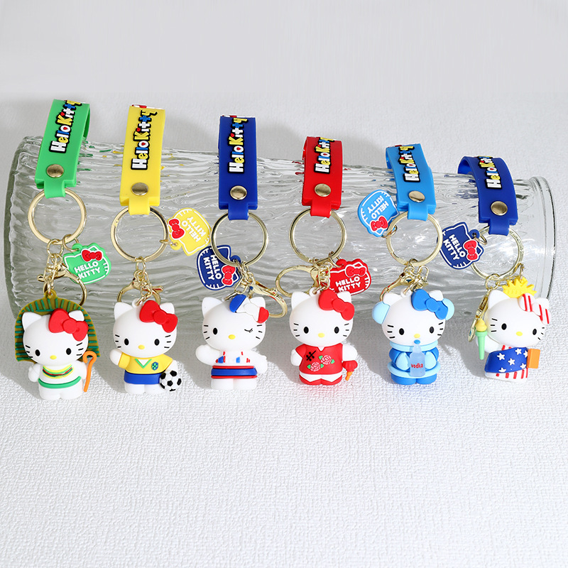 New Cartoon Crossdressing Hello Kitty Silicone Doll Keychain Pendant Couple Bags Car Hellokitty Gift