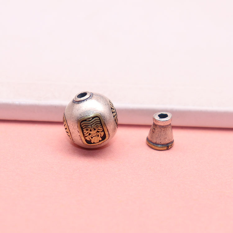 s925纯银双面扎基拉姆三通佛头分体式佛塔文玩藏式diy三通配饰银