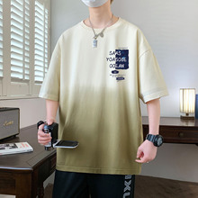 纯棉短袖t恤男2024夏季新款圆领上衣学生宽松青少年百搭渐变半袖