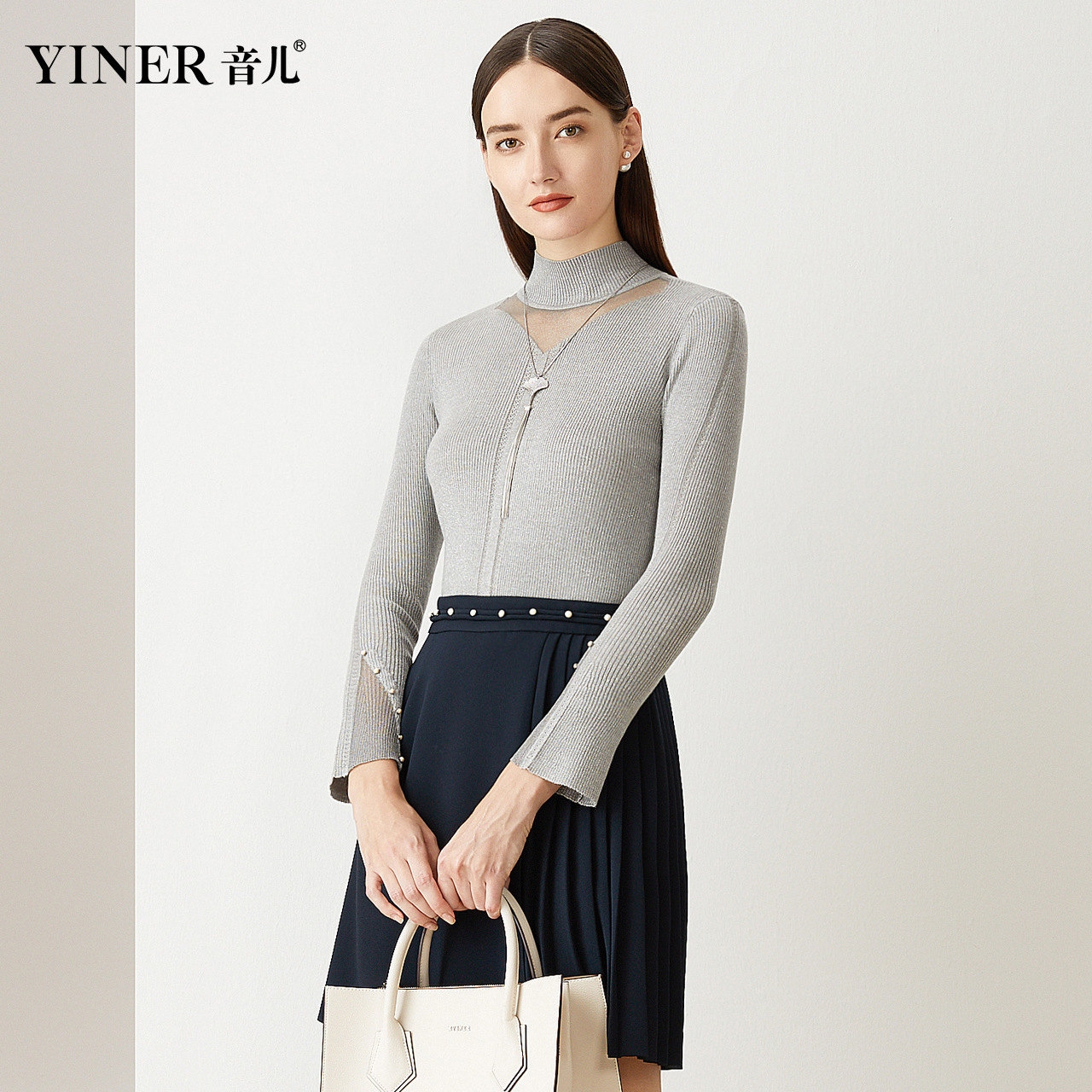 【dingzhi】商场同款影儿yiner音儿女装秋季新款半高领亮丝羊毛针