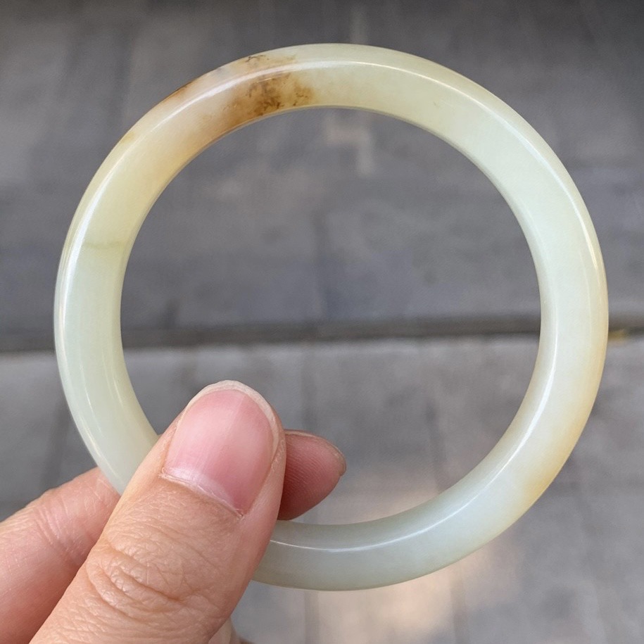 j新疆和田玉且末料糖白窄条平安手镯玉镯子56圈口55玉石玉器