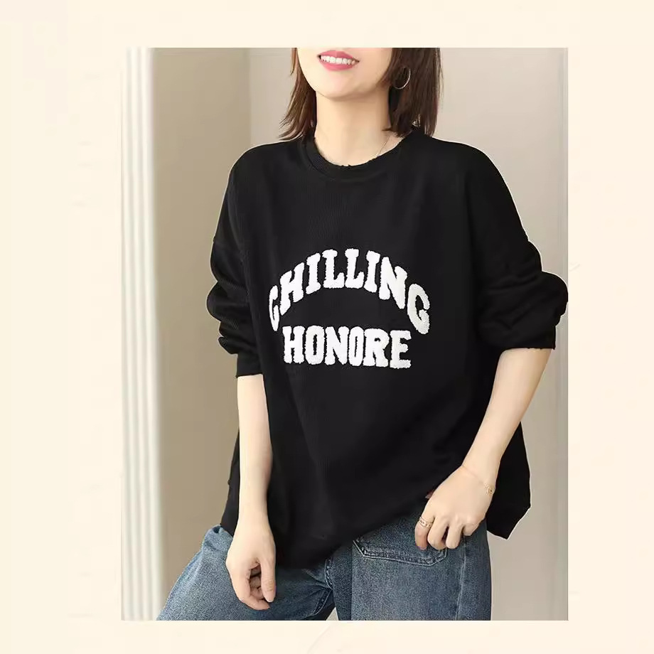 春秋款新女式圆领日系卫衣绒衫长袖感小众套头文艺风长袖kc021