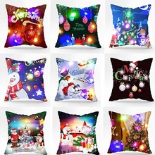 圣诞节LED带灯抱枕雪人圣诞树节日印花家居装饰卡通抱枕套