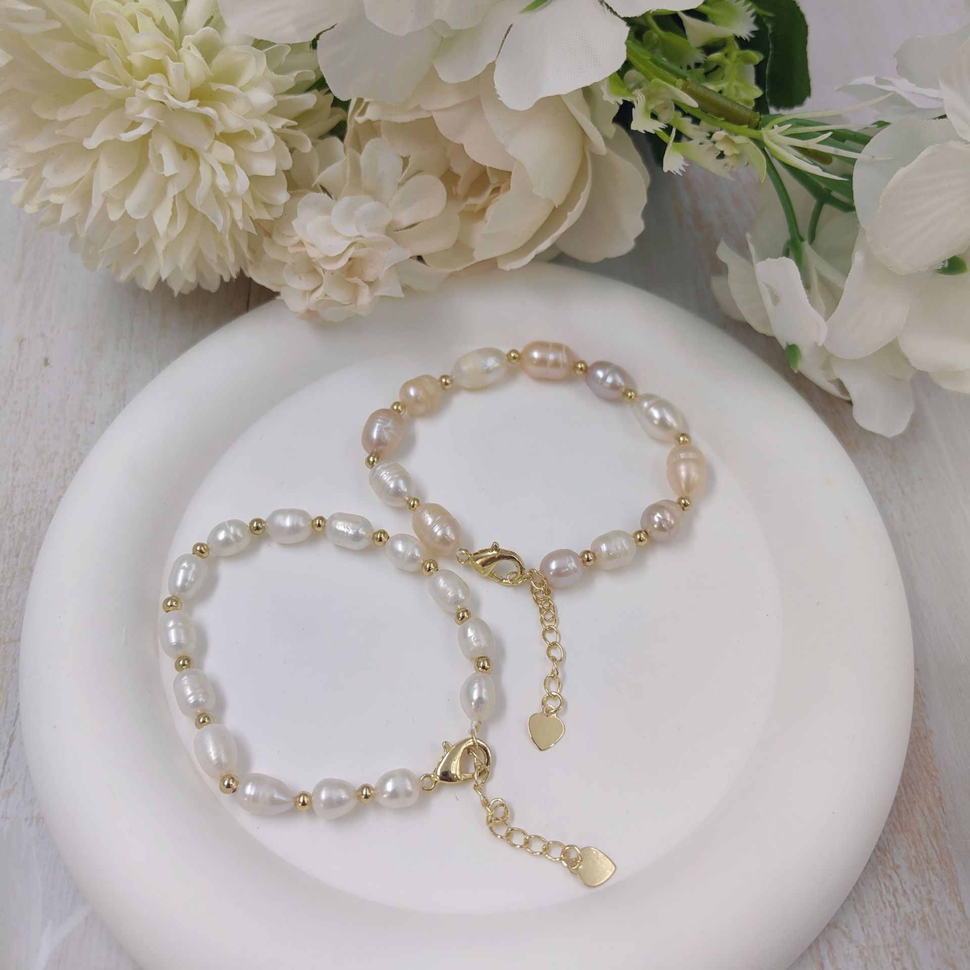 淡水珍珠手链混彩手链米形珍珠手串女可调节送妈妈女神饰品批发